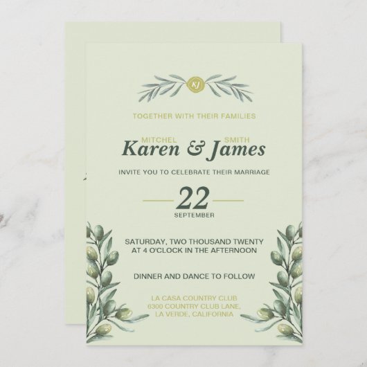 Olive Garden toscan Invitation mariage (Devant / Derrière)
