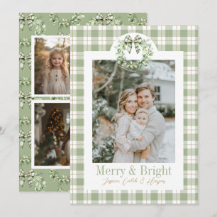 Olive Gold Plaid Krans Preppy Bow Kerst Kaart