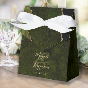 Olive Green Agate Gold Script Wedding Bedankdoosjes