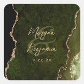 Olive Green Agate Gold Script Wedding Vierkante Sticker (Voorkant)