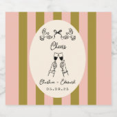 Olive Green and Blush Pink Striped Wedding Bottle Sparkling Wijnetiket (Enkel label)