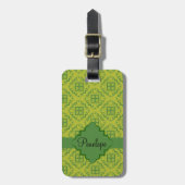 Olive Green Arabesque Moroccan Graphic Pattern Bagagelabel (Voorkant verticaal)