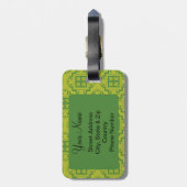 Olive Green Arabesque Moroccan Graphic Pattern Bagagelabel (Achterkant verticaal)