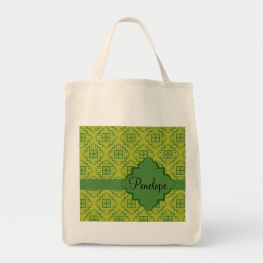 Olive Green Arabesque Moroccan Graphic Pattern Tote Bag (Voorkant)