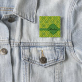 Olive Green Arabesque Moroccan Graphic Pattern Vierkante Button 5,1 Cm (In situ)