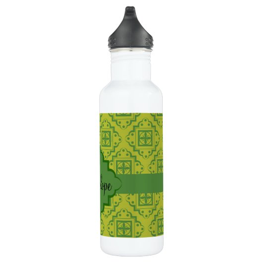 Olive Green Arabesque Moroccan Graphic Pattern Waterfles (Rechts)