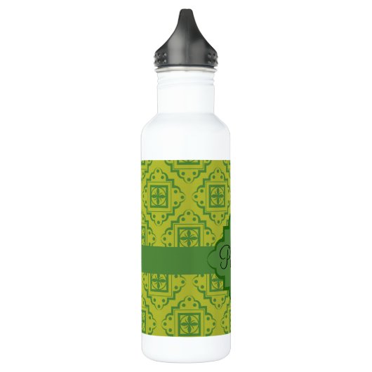 Olive Green Arabesque Moroccan Graphic Pattern Waterfles (Links)