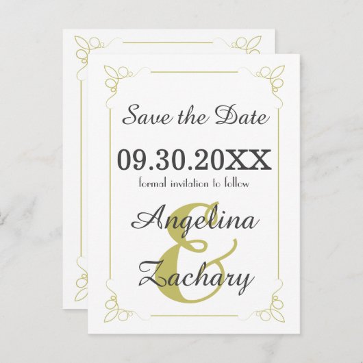 Olive Green Art Déco Enregistrer la date Carte pos (Devant / Derrière)