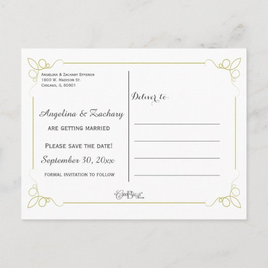 Olive Green Art Déco Enregistrer la date Carte pos (Dos)