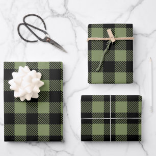 Olive Green Black Buffalo Check Patroon Inpakpapier Vel