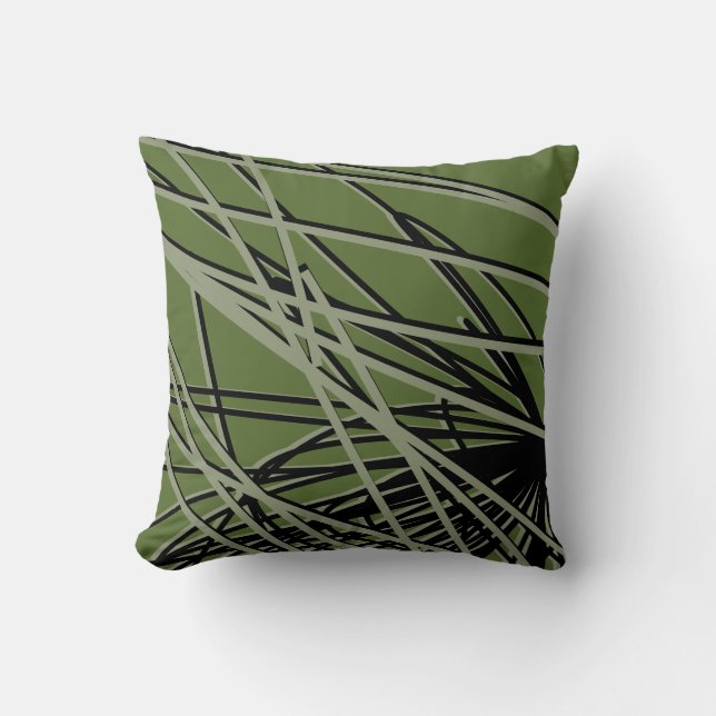 Olive Green, Black & Sage Modern Abstract Kussen (Voorkant)