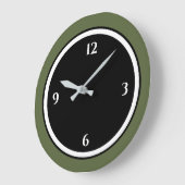 Olive Green Black & White Minimal Large Clock Grote Klok (Hoek)