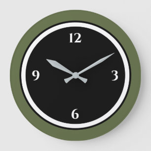 Olive Green Black & White Minimal Large Clock Grote Klok