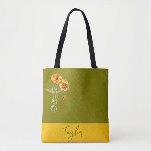 Olive Green Bloemen Minimal Trendy Stijlvol Draagtas (Voorkant)