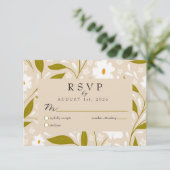 Olive Green Boho Floral Wedding RSVP Response Card (Debout devant)