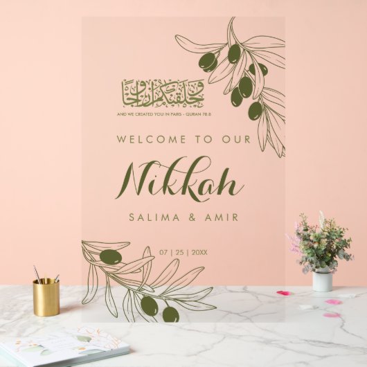 Olive Green Branches Nikkah Acrylic Sign (Mariage)