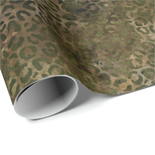 Olive Green Brown Leopard Print Cadeaupapier