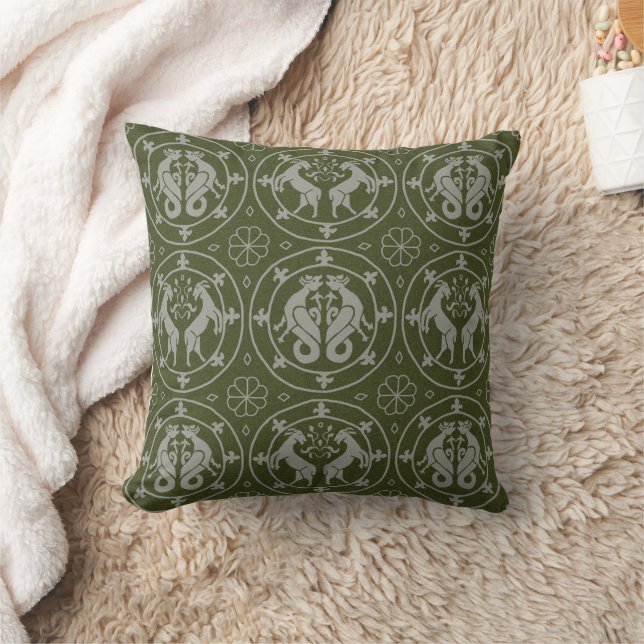 Olive Green Chèvres et dragons Jeter Oreiller (Couverture)