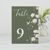 Olive Green Chinoiserie Bloemen Tafelnummers (Staand voorkant)