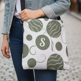 Olive Green Circles Monogram Crossbody Tas