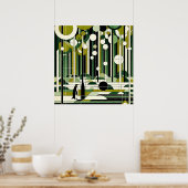 Olive Green Cream Geometrische Pinguïn Forest Retr Poster (Keuken)