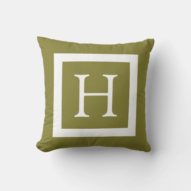 Olive Green Custom Monogram Kussen (Voorkant)