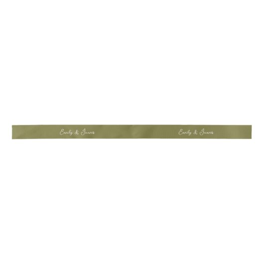 Olive Green Custom Name Wedding Ribbon Lint (Voorkant)