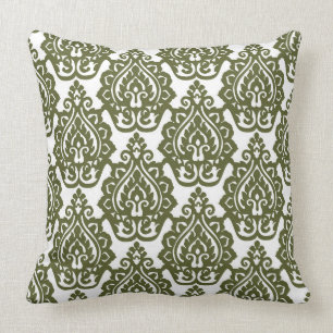 Olive Green Damask Omkeerbare Pillow Kussen