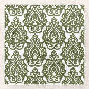Olive Green Damask Onderzetters