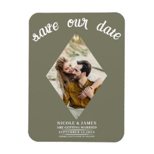 Olive Green Diamond Foto Bruiloft Save the Date Magneet