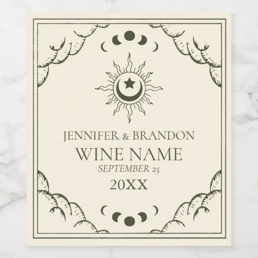 Olive Green Elegant Tarot Kaart Weddenschap Wine L Wijn Etiket (Enkel label)