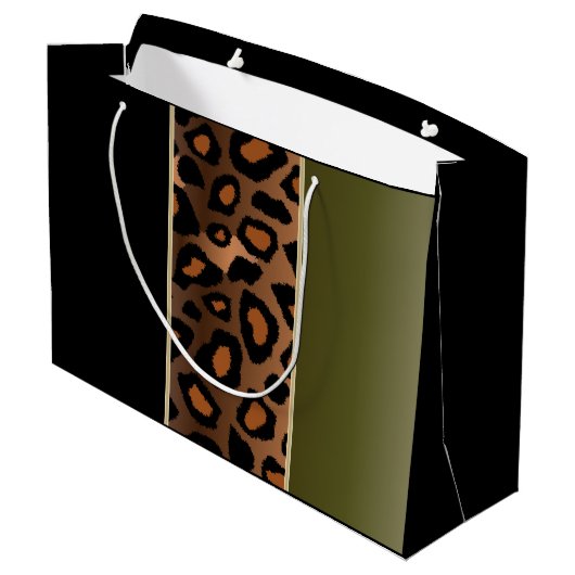 Olive Green en Black Leopard Pattern Large Cadeautasje (Achterkant Gekanteld)
