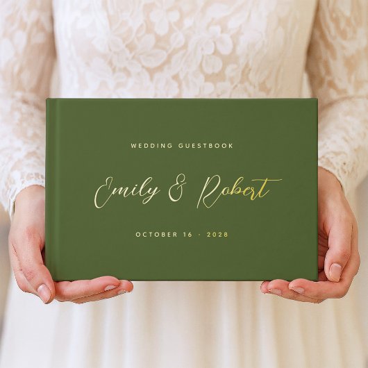 Olive Green et Gold Elegant Script Mariage