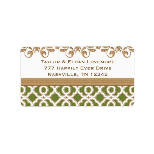 Olive Green et Gold Retourner l'adresse Étiquettes (Devant)