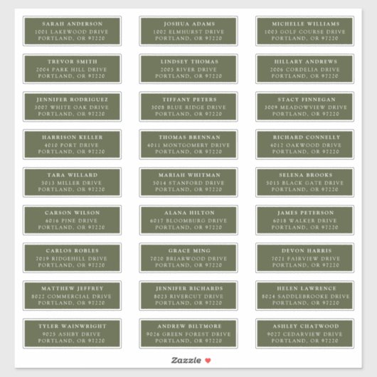 Olive Green | Étiquettes de adresse individuels (Feuille)