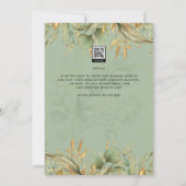 Olive Green Feuille Gold Wedding Invitation (Dos)