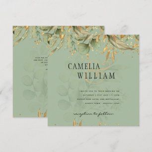 Olive Green Feuille Gold Wedding Invitation