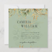 Olive Green Feuille Gold Wedding Invitation (Devant)