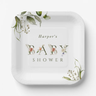 Olive Green Floral Botanical Letter Baby shower Papieren Bordje