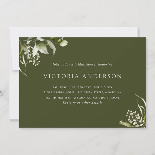 Olive Green Floral Botanical Letter Vrijgezellenfe Kaart (Achterkant)