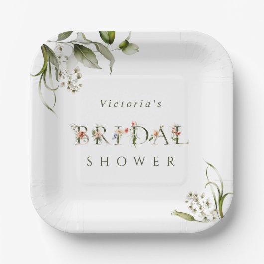 Olive Green Floral Botanical Letter Vrijgezellenfe Papieren Bordje (Voorkant)