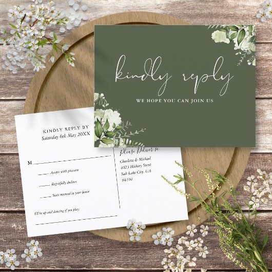 Olive Green Floral Demande de Chanson RSVP Carte P