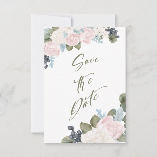 Olive Green Floral Save the Date Non Photo (Voorkant)