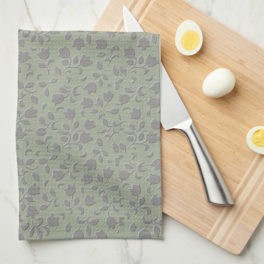 Olive Green Floral Theedoek (Quarter Fold)