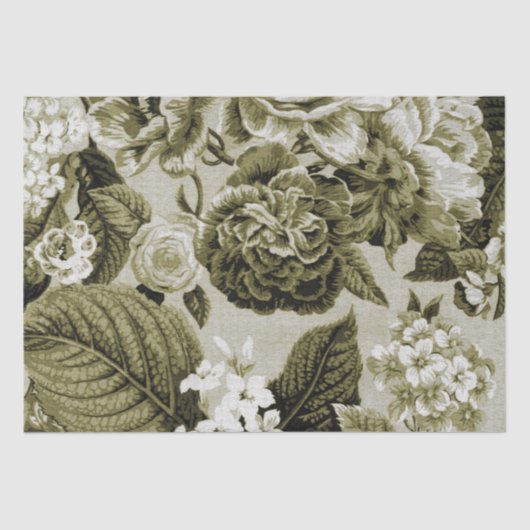 Olive Green  Floral Toile No.1 Tissuepapier (Voorkant)