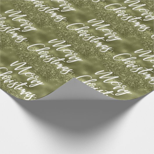 Olive Green Folie Glitter Merry Kerstscript Cadeaupapier (Hoek)