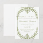 Olive Green French Flourish Frame Rehearsal Dinner Kaart (Voorkant / Achterkant)