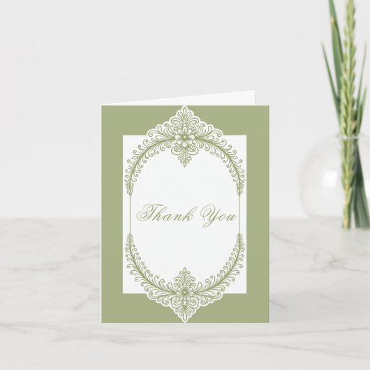 Olive Green French Flourish Frame Wedding Bedankkaart (Voorkant)
