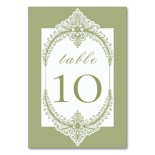 Olive Green French Flourish Frame Wedding Kaart (Voorkant)