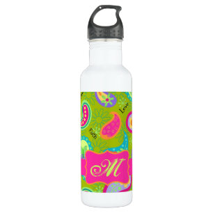 Olive Green Fuchsia Pink Modern Paisley Monogram Waterfles
